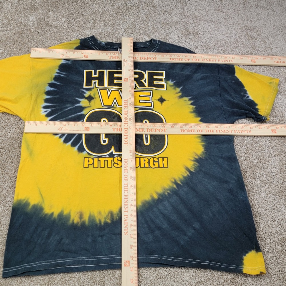 Gildan Pittsburgh Here We Go Tie Dye Graphic T-Shirt Mens XL Yellow Black Cotton - Picture 4 of 5